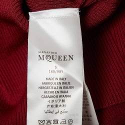 Pre Owned Alexander McQueen Red Rib Knit Ruffled Top S