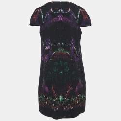 Pre Owned Alexander McQueen Black Printed Velvet and Wool Mini Dress M