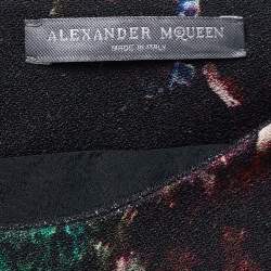 Pre Owned Alexander McQueen Black Printed Velvet and Wool Mini Dress M