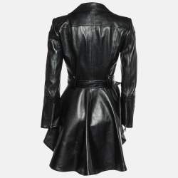 Pre Owned Alexander McQueen Black Leather Peplum Biker Jacket  M