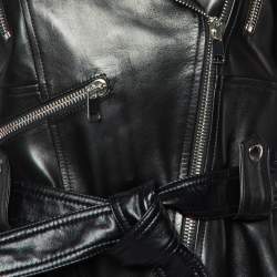 Pre Owned Alexander McQueen Black Leather Peplum Biker Jacket  M