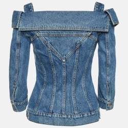 Pre Owned Alexander McQueen Blue Denim Cold Shoulder Jacket S