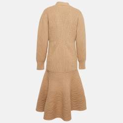Pre Owned Alexander McQueen Brown Wool Blend Rib Knit Midi Dress L