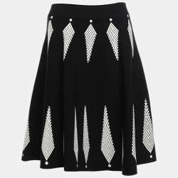 Pre Owned Alexander McQueen Black/White Knit Flared Mini Skirt M