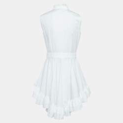 Pre Owned Alexander McQueen White Poplin Ruffled High-Low Mini Dress M