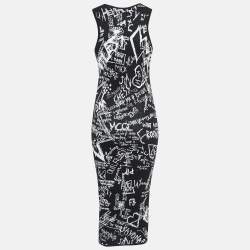 Pre Owned Alexander McQueen Black Chalkboard Jacquard Knit Midi Tank Dress M