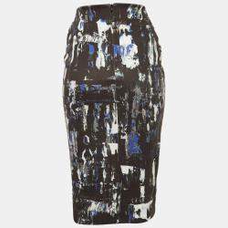 McQ by Alexander McQueen Black Jersey Printed Pencil Midi Skirt M