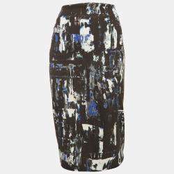 McQ by Alexander McQueen Black Jersey Printed Pencil Midi Skirt M