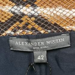 Pre Owned Alexander McQueen Brown Snakeskin Pattern Patent Leather Pencil Skirt M