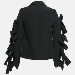 Pre Owned Alexander McQueen Black Crepe Cut-Out Tie-Up Detail Blazer S