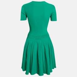 Pre Owned Alexander McQueen Green Jersey Pleated Mini Dress M