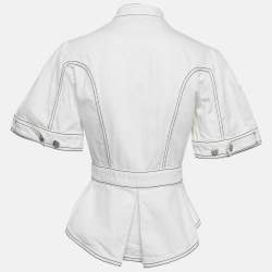 Alexander McQueen White Contrast Stitch Denim Peplum Style Top S