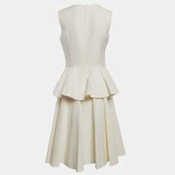 Alexander McQueen Off-White Textured Crepe Flounce Short Dress L