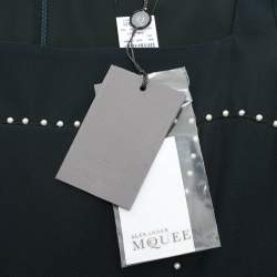 Pre Owned Alexander McQueen Green Fabric Pearl Embellished Midi Dress M