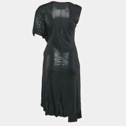 Pre Owned Alexander McQueen Black Coated Jersey Knot Detail Midi Dress S