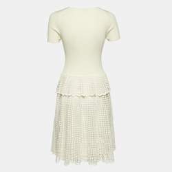 Pre Owned Alexander McQueen Cream Rib Knit and Patterned Knit Mini Dress L