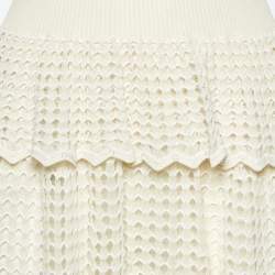 Pre Owned Alexander McQueen Cream Rib Knit and Patterned Knit Mini Dress L