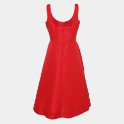 Pre Owned Alexander McQueen Red Nylon Asymmetric Flared Dress S