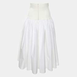 Alexander McQueen White Cotton Drop Yoke Mixed Media Midi Skirt S