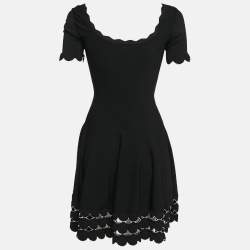 Pre Owned Alexander McQueen Black Stretch Knit Scallop Flared Mini Dress S