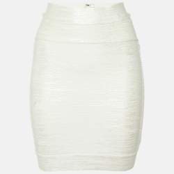 Herve Leger Alabaster White Bandage Jersey Mini Idrissa Skirt S