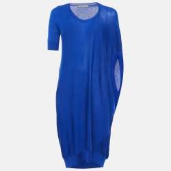 Alexander McQueen Blue Wool Knit Asymmetric Midi Dress XS