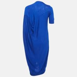 Alexander McQueen Blue Wool Knit Asymmetric Midi Dress XS