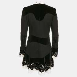 Pre Owned Alexander McQueen Black Crepe and Velvet Cut-Out Detail Mini Dress S