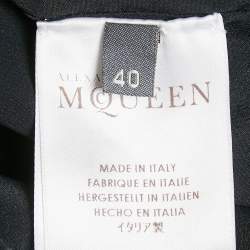 Pre Owned Alexander McQueen Black Crepe and Velvet Cut-Out Detail Mini Dress S