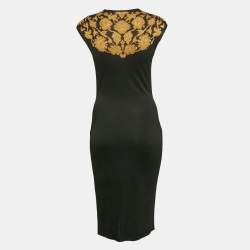 Pre Owned Alexander McQueen Black Floral Intarsia Rib Knit Bodycon Dress M