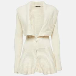 Pre Owned Alexander McQueen Beige Rib Knit Peplum Cardigan S