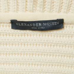 Pre Owned Alexander McQueen Beige Rib Knit Peplum Cardigan S