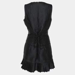 Pre Owned Alexander McQueen Navy Blue Jacquard Sleeveless Midi Dress S