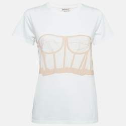 Alexander McQueen White Corset Print Cotton T-Shirt S