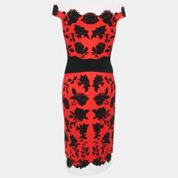Pre Owned Alexander McQueen Red Floral Jacquard Knit Midi Dress XL