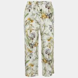 Alexander McQueen Off-White Floral Print Silk Pants S