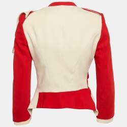 Alexander McQueen Red/Cream Wool Blend Asymmetric Jacket M