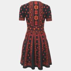 Pre Owned Alexander McQueen Black Floral Jacquard Knit Flared Short Dress M