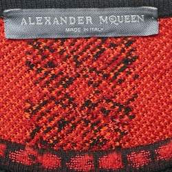 Pre Owned Alexander McQueen Black Floral Jacquard Knit Flared Short Dress M