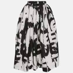 Alexander McQueen Black Monochrome Graffiti Print Faille Midi Skirt S