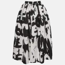 Alexander McQueen Black Monochrome Graffiti Print Faille Midi Skirt S