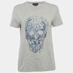 Alexander McQueen Grey Cotton Skull Print Crew Neck T-Shirt XS