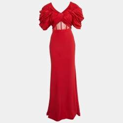 Alexander McQueen Red Tulle Trim Chiffon Corset Gown S