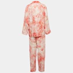 Pre Owned Alexander McQueen Pink Floral Print Silk Pyjama Shirt and Pants Set M