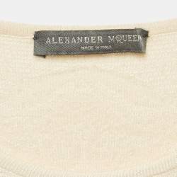 Pre Owned Alexander McQueen Cream Jacquard Stretch Knit Sleeveless Mini Dress M