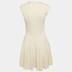 Pre Owned Alexander McQueen Cream Jacquard Stretch Knit Sleeveless Mini Dress M