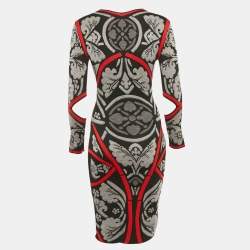 Pre Owned Alexander McQueen Black/Multicolor Jacquard Wool Knit Bodycon Dress XS