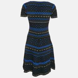 Pre Owned Alexander McQueen Black/Blue Patterned Stipe Knit Short Dress S