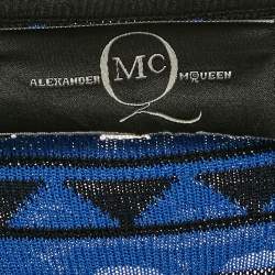 Pre Owned Alexander McQueen Black/Blue Patterned Stipe Knit Short Dress S