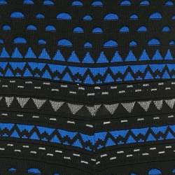 Pre Owned Alexander McQueen Black/Blue Patterned Stipe Knit Short Dress S